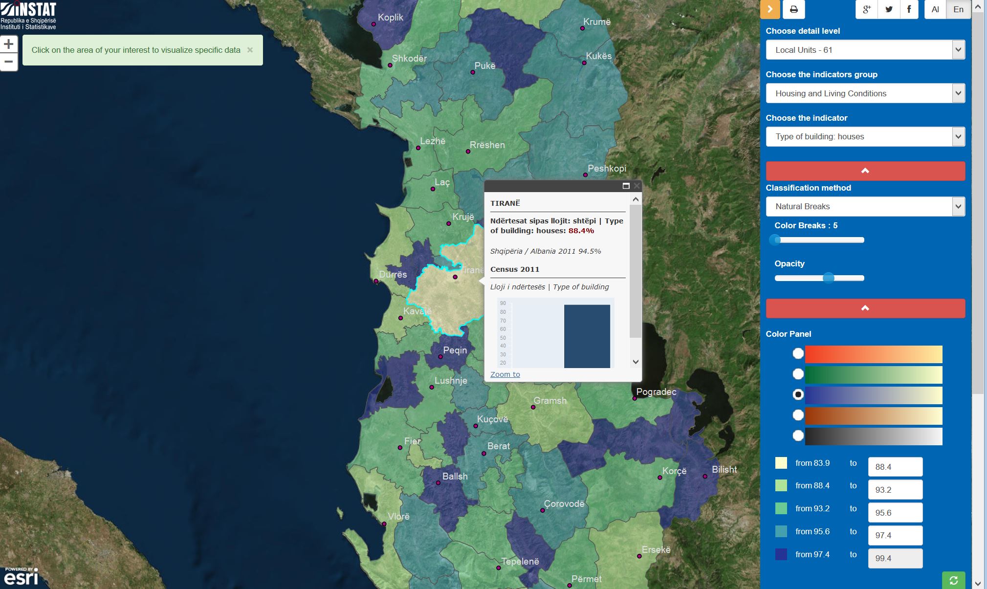 Geospatial tools for statistical operations Albanian census